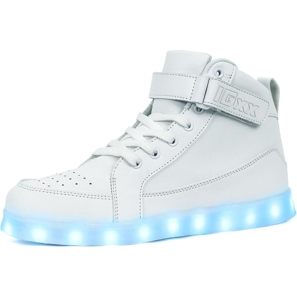 ⚡Unisex White‎ USB Recharging High Top LED Light Up Casual Wear Sneakers